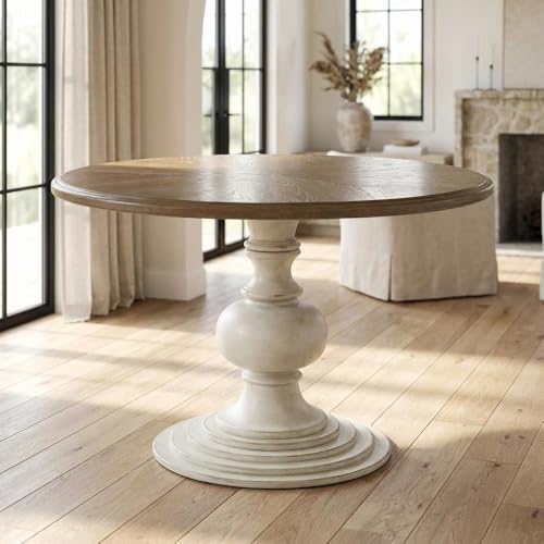 Starlight Canyon Home Brown Round Pedestal Dining Table with Wood Veneer and MDF Top, Ideal for Dining Room, Rustic or Modern Indoor Dining Spaces