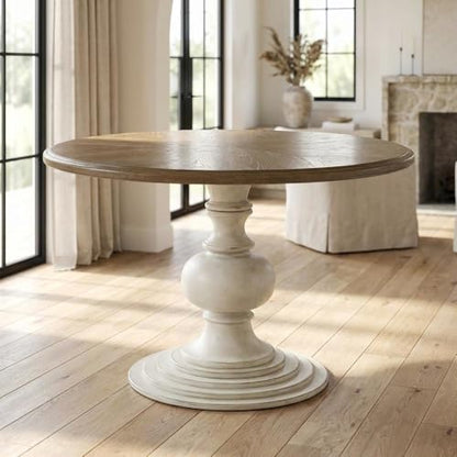 Starlight Canyon Home Brown Round Pedestal Dining Table with Wood Veneer and MDF Top, Ideal for Dining Room, Rustic or Modern Indoor Dining Spaces