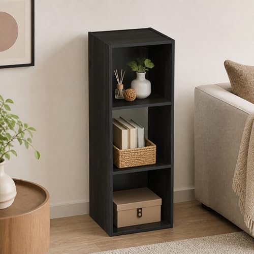 3 Cube Bookshelf, 3x1 Storage Organizer Cabinet, Book Shelf with Open Back & Closed Back Cubes, 11.6 x 12.2 x 35.9, for Bedroom, Living Room, Home Office, Espresso - color: Espresso, size: 3 Tier