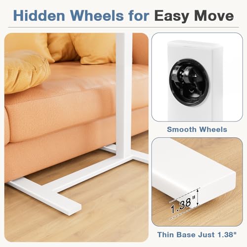 DUMOS Adjustable Bedside Overbed Table with Wheels, White | Laptop Standing Desk with Tilting Top Height, Mobile Rolling Computer Cart for Hospital Home Bedroom Use - color: White, size: 27.5" x 15.7" x 43.3"