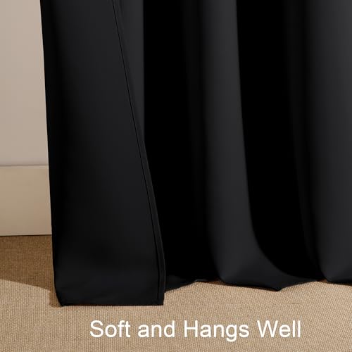 PONY DANCE Black Out Curtains 72 inch Long, Black, 2 Panels | Blackout Solid Rod Pocket Thermal Insulated Panels for Bedroom Living Room, Energy Efficient Window Drapes, 42"W x 72"L - color: Black, size: 42"W x 72"L (Pack of 2)