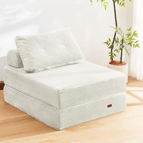 Folding Sofa Bed,No Wall Required Foldable Lounger for Apartment | Multi-use foldable couch breaks placement limits with no wall reliance.Foldable portable design saves room for compact living - color: Creamy Apricot, size: Single