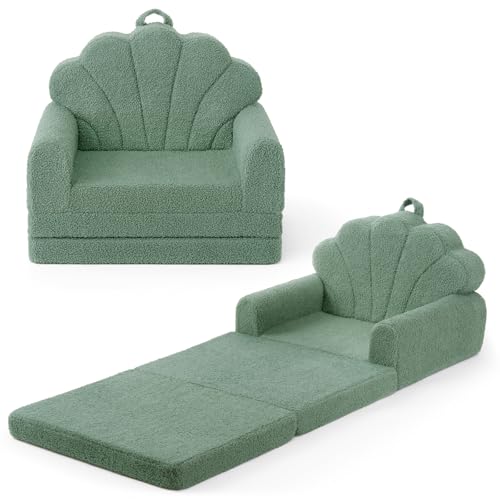 Blissful Diary Kids Couch, 2-in-1 Soft Kids Sofa, Kids Sofa Chair, Comfy Kids Furniture for Playroom, Reading & Play, Shell Green - color: Shell Green