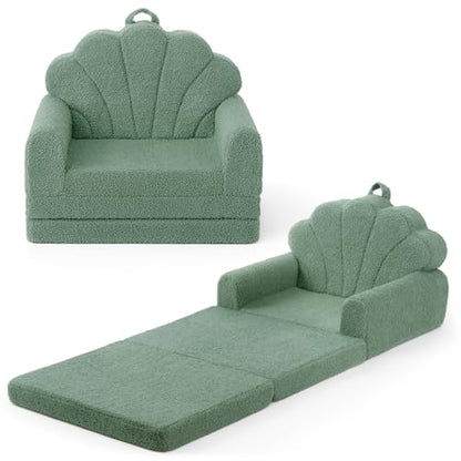 Blissful Diary Kids Couch, 2-in-1 Soft Kids Sofa, Kids Sofa Chair, Comfy Kids Furniture for Playroom, Reading & Play, Shell Green - color: Shell Green