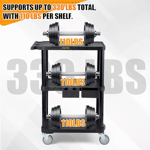 3-Tier Heavy Duty Flat Top Rolling Utility Cart, 27.5 x 18.25 in | 330 lbs Capacity, Flat Top Shelves, Industrial Plastic, Swivel Wheels, Multipurpose Work Cart, Service Tool Organizer - style: Standard