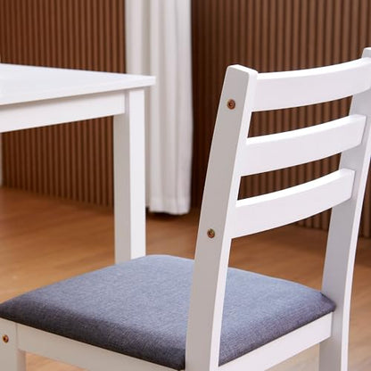 Seattle 3-Piece Wooden Dining Table Set for 2, Modern Farmhouse Kitchen Dining Room Set with Solid Wood Ladder Back Chairs for Small Space (White) - color: White