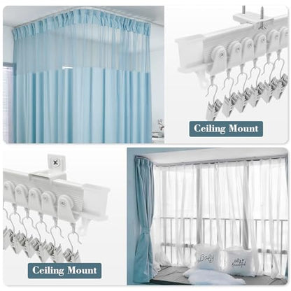 KOLAKO Flexible Bendable Curtain Track Ceiling Wall Mount 12Ft Sliding Ceiling Curtain Track System for RV Bay Shower Curtain Rods, White - color: White, size: 12Ft