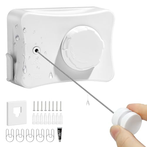 Retractable Clothesline 16.7 ft – Heavy-Duty 44 lb, Rust-Proof Stainless Steel, Wall-Mounted Indoor/Outdoor Laundry Line, Easy Install for Bathroom, Balcony & Apartment (White, Single Line) - color: White, size: Single Line