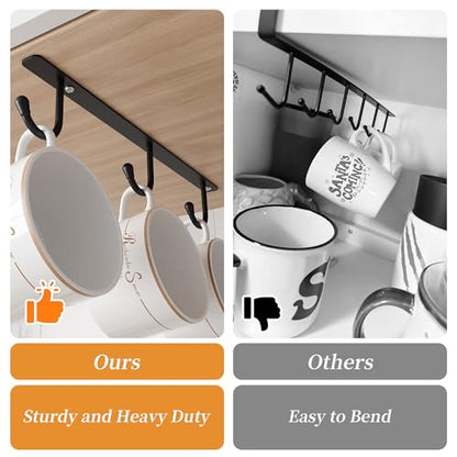 ECROCY Coffee Mug Holder Screw Mounting, 3 Pack Coffee Cup Holder with 9 Hooks, Sturdy Mug Hooks Under Cabinet with Wide Hook Spacing - color: Black