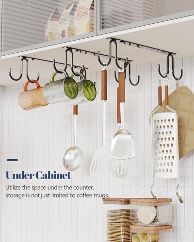 Luckinow Mug Hooks Under Cabinet 3 Pack, Metal Cup Hooks for Hanging Under Shelf, Mug Organizer Rack with 12 Hooks for Displaying Mugs, Coffee Cups and Kitchen Utensils, Black - color: Black