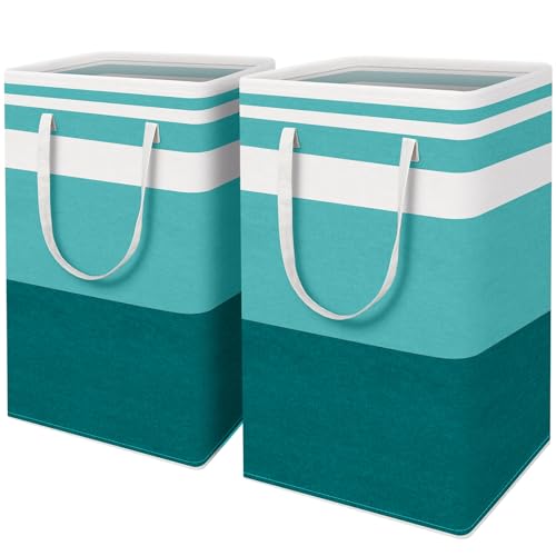 HomeHacks 2 Pack Large Laundry Baskets, Laundry Hampers Bags (Green 88Lx2) | Waterproof, Freestanding, Collapsible Clothes Hamper with Reinforced Handles in Laundry Room, Dorm, Bathroom, Bedroom - color: Green, size: 88L