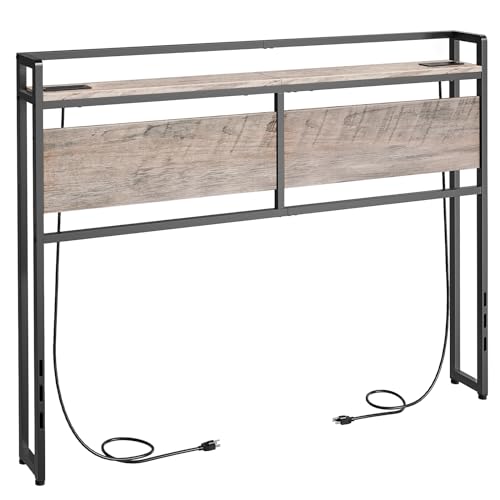 HOOBRO Full Size Headboard, Headboard with 2 Outlets and 4 USB Ports, Adjustable Height, Storage Rack, Sturdy and Stable, Easy Assembly, Greige and Black - color: Greige + Black, size: Full