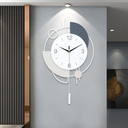 Dankeit Decorative Silent Quartz Wall Clock with Pendulum, Battery Operated, Large for Living Room, Kitchen, Home, Bathroom, Bedroom - 13x21.65in(White) - color: White, size: 13x21.65inch
