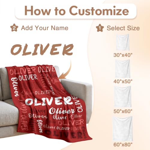 Personalized Blanket with Name, Custom Name Blanket Gifts for Kids Adults Boys Girls Teen, Soft Customized Fleece Flannel Throw for Bedroom Living Room, Birthday Christmas - color: Red