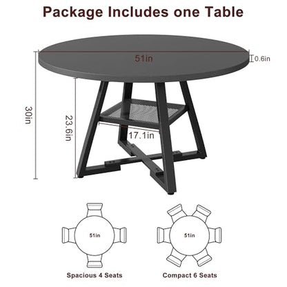 Jocoevol 51'' Round Dining Table,Kitchen Dining Room Circle Dinner Pedestal Table,Space Saving Wood Kitchen & Dining Room Furniture (Black, 51In) - color: Black, size: 51In