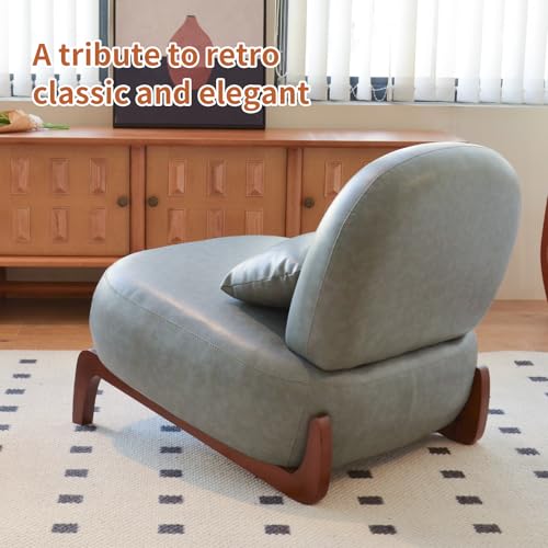 KEIKI Cute Comfy Accent Chair with Solid Wood Legs, Faux Leather Upholstered Single Sofa Chair for Living Room, Bedroom, Balcony, or Waiting Room, Cozy Armless Cloud Chair, Blue - color: Blue