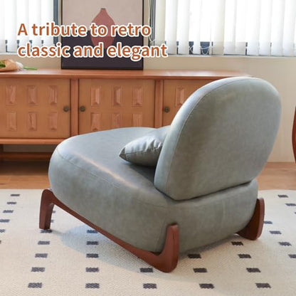 KEIKI Cute Comfy Accent Chair with Solid Wood Legs, Faux Leather Upholstered Single Sofa Chair for Living Room, Bedroom, Balcony, or Waiting Room, Cozy Armless Cloud Chair, Blue - color: Blue