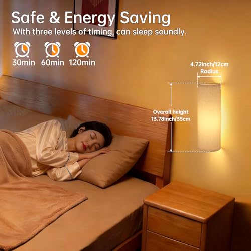 Shenmoyl Adhesive Battery Operated Wall Sconce Set of 2, 6000 mAh Battery Rechargeable Bulb with 12 RGB Colors, Stick on Wall Sconce No Drill Wall Lights, Linen - color: Semicylinder