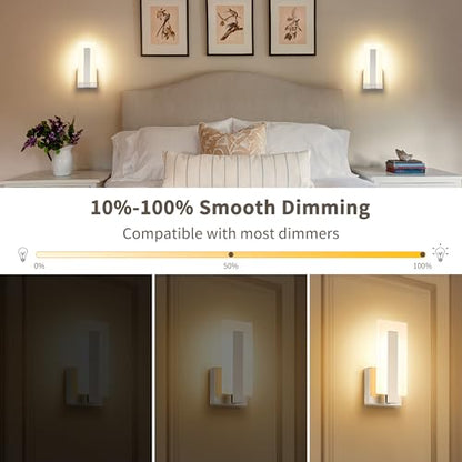 Joosenhouse LED Wall Sconce Set of 2, Hardwired Dimmable Wall Mounted Lights, Indoor Wall Lights for Hallway, Bedroom, Study, Living Room, 9.76 Inch Brushed Nickel Wall Sconce Lighting - color: Nickel-Dimmable