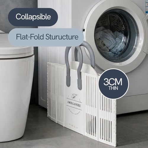 Collapsible Laundry Basket with Handles, 40L Foldable Clothes Hamper Folds 3cm Flat, Space Saving for Apartment, Dorm, RV, Small Spaces, Portable Grocery Tote - color: White