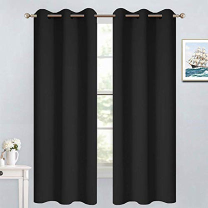 Yakamok Blackout Curtains 38x63 inch Black Thermal Drapes-Bedroom | 2 panels,room darkening,thermal insulated,noise reducing,privacy protection,grommet window treatment,living room study dining - color: Black, size: 38"W x 63"L (Pack of 2)