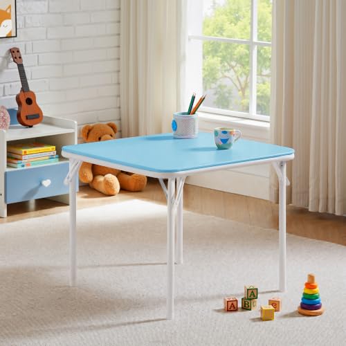 VECELO 24'' Kids Folding Activity Card Table, with Ultra Soft Padded Tabletop, 1 Piece, Blue & White - color: Blue and White