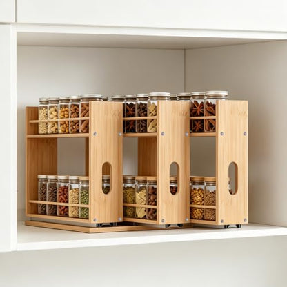 Bamboo Spice Rack Organizer for Cabinet, Pull Out Seasoning Rack Kitchen Spice Organizer, Sliding Spicy Shelf Pantry Countertop Vertical Organization, 3 Drawers, 3-Tier - size: 9.1" Wide, 3 Drawers(1.85" Wide), 2-Tier