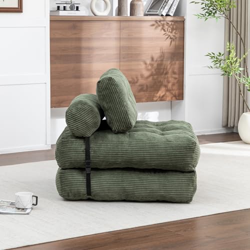 Green Convertible Sofa Bed Folding Sofa Bed Sleeper Chair Couch Beds, Comfy Floor Beds with Pillow and Back Support, Small Couch for Bedroom, Living Room - color: Green