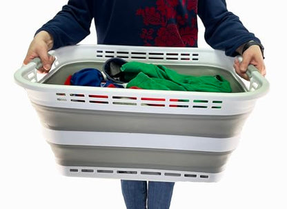SAMMART 42L (11 Gallons) Collapsible Plastic Laundry Basket - Foldable Pop Up Storage Container/Organizer - Portable Washing Tub - Space Saving Hamper/Basket [BPA Free] (White/Grey) - color: White/Grey