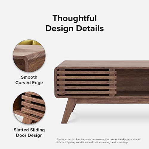mopio Ensley Dual-Side Storage Coffee Table – Mid Century Modern Fluted Wood Table with 4 Compartments for Living Room Organization, Curved Safety Edges, Tapered Legs (Walnut, 39.2" W x 23.2" D) - color: Walnut