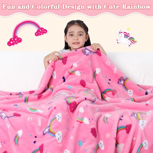 Lukeight Pink Rainbow Toddler Blanket Gifts for Girls, Plush Unicorns Throw Blanket for Kids and Adults, Thick and Warm Girls Blanket for Teens Birthday Gifts (Rainbow Unicorns, 50x60 Inches) - color: Colorful Pink, size: 50 in x 60 in