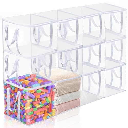 12 PCS Clear Plastic Organizers 12''x12''x12'' Blanket Storage Bags with Zipper Storage Cube Tote with Reinforced Handles for Clothes Moving Supplies Linens Shoes Closet Toys Organizers - size: 12 pack