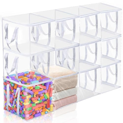 12 PCS Clear Plastic Organizers 12''x12''x12'' Blanket Storage Bags with Zipper Storage Cube Tote with Reinforced Handles for Clothes Moving Supplies Linens Shoes Closet Toys Organizers - size: 12 pack