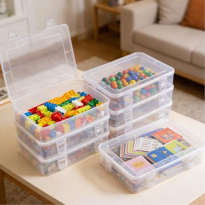 Weysat 12 Pack Clear Plastic Storage Containers with Lids 7.3 x 4.9 x 1.65 Inches Rectangular Empty Hinged Boxes Small Stackable Organizer Boxes for Home Office Beads Craft Supplies