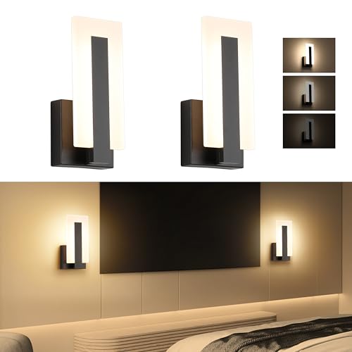 Joosenhouse Modern LED Wall Sconce Dimmable Wall Mounted Lamp Set of 2, Black 3000K Warm White Wall Lamp, Hardwired Bathroom Vanity Light, Indoor Wall Lights for Hallway, Bedroom, Study, Living Room. - color: Black - Dimmable