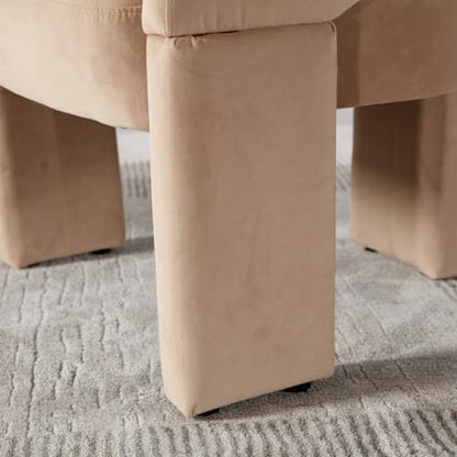 LukeAlon Mid Century Modern Velvet Accent Chair – Round Barrel Back Armchair, Comfy Upholstered Lounge Chair for Living Room, Bedroom, Office, Waiting Rooms, Khaki