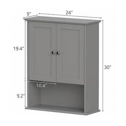 Medicine Cabinet, Over The Toilet Storage Cabinet, 24x30 Inch Wall Mount Bathroom Storage Cabinet with 2 Doors & Adjustable Shelf, Wooden Bathroom Wall Cabinet, Grey - color: Grey