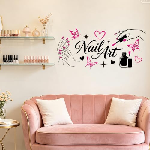 Nail Art and Butterfly Wall Decals, Wall Stickers Decor | 2 Sheets 11.8"x37.8" Vinyl Removable Peel and Stick Murals, Plant Decor for Bedroom, Bathroom, Office, Classroom & Home - style: Nail Art and Butterfly