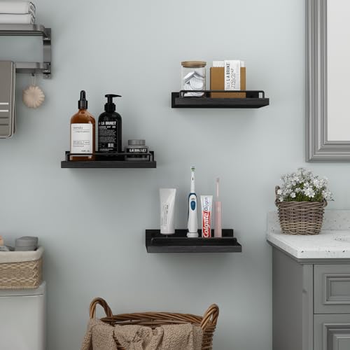 RYOFOBETTO Small Floating Shelf, 6X9 Inches Farmhouse Wall Shelves for Living Room, Bedroom, Picture Frames, Plants, Kitchen, Set of 3 (Black) - color: Black, size: 9"