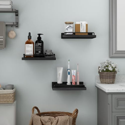 RYOFOBETTO Small Floating Shelf, 6X9 Inches Farmhouse Wall Shelves for Living Room, Bedroom, Picture Frames, Plants, Kitchen, Set of 3 (Black) - color: Black, size: 9"