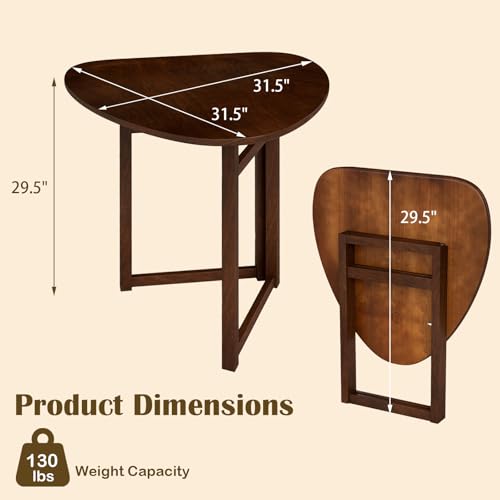 GOFLAME Folding Dining Table for 2 People, 31.5” Triangle Kitchen Table with Rubber Wood Legs, Space Saving Dinner Table for Dining Room, Apartment, Breakfast Nook, Small Space, Walnut - color: Walnut