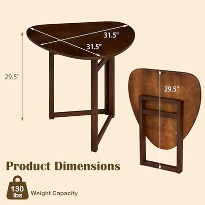 GOFLAME Folding Dining Table for 2 People, 31.5” Triangle Kitchen Table with Rubber Wood Legs, Space Saving Dinner Table for Dining Room, Apartment, Breakfast Nook, Small Space, Walnut - color: Walnut
