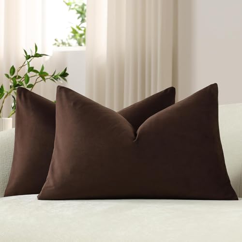 Lumbar Pillow Covers 12x20 Chocolate Brown: Pack of 2 Cozy Soft Velvet Rectangular Modern Luxury Decorative Throw Pillow Cases for Sofa Couch Living Room Bed Home Decor - color: Chocolate Brown, size: 20" x 12" (Pack of 2)