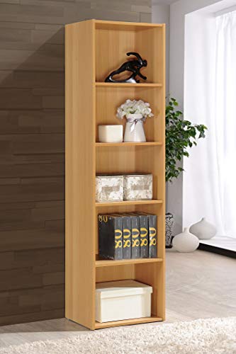 HODEDAH IMPORT 5 Shelve Bookcase cabinet, Beech - color: Beech, size: 5-Shelf