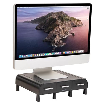 Mind Reader Monitor Stand, Laptop Riser, Desktop Organizer, Storage Drawer, Office, Plastic, 13.5"L x 13"W x 4"H, Black - size: 1 Pack