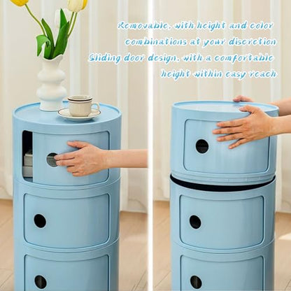 3 Tier Round Nightstand with Drawer, Royal Blue Round Side Table Small Plastic Storage End Table for Bedroom, Living Room, Bathroom - color: Royal Blue