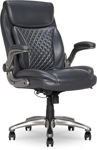 Amazon Basics Ergonomic Executive Office Chair with Adjustable Lumbar Support, Flip-up Arms, Height Adjustable, 360° Rolling Swivel, Computer Desk Chair, Grey Leather - color: Grey
