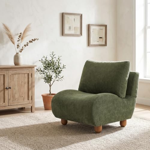 Merax Curved Accent Chair, Modern Armless Lounge Chair with Upholstered Seat, Rounded Backrest and Wood Legs, Single Sofa Seating for Living Room, Bedroom, Reading Nook, Green - color: Green