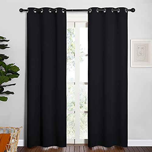 NICETOWN Blackout Draperies Window Curtain Panels, Autumn/Winter Thermal Insulated Solid Grommet Blackout Curtains/Drapes for Cafe (Set of 2, 34 inches by 84 inches, Black) - color: Black, size: 34"W x 84"L (Pack of 2)
