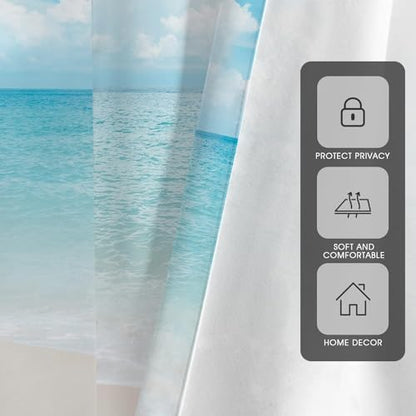zokyer Extra Long Wide Curtains, Coastal, 52" W x 84" L, Rod Pocket | 2 Panels, Hawaiian Tropical Nautical Beach Theme, S-ummer Blue Sea Sky Ocean Landscape, Sand Large Window Drapes Decor - size: 52"W x 84"L (Pack of 2)
